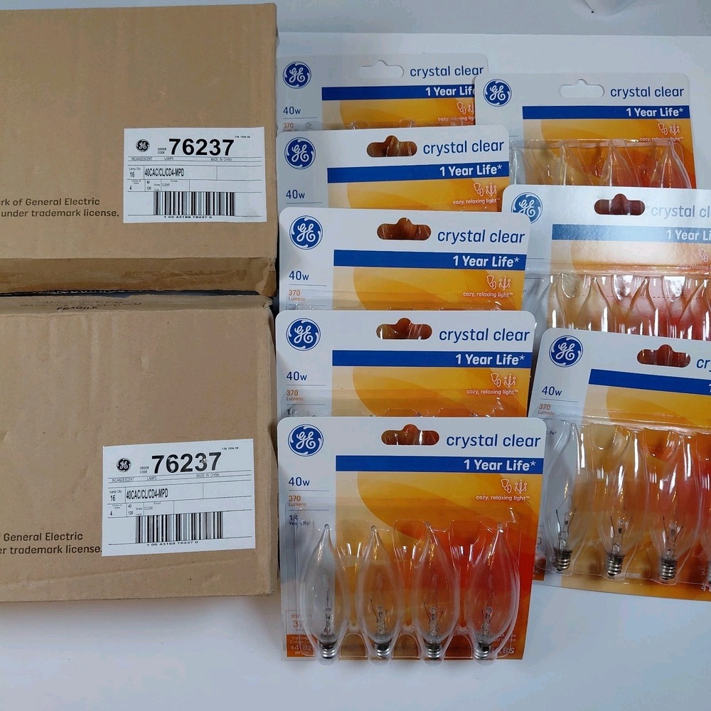 32x GE 40 Watt Crystal Clear Bent Tip CA-Type Light Bulbs Candelabra Base